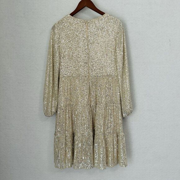 Eliza J Dress Women 10 Cream Gold Sequin Lined Cocktail Party Boho Sparkly NWT - Picture 16 of 16